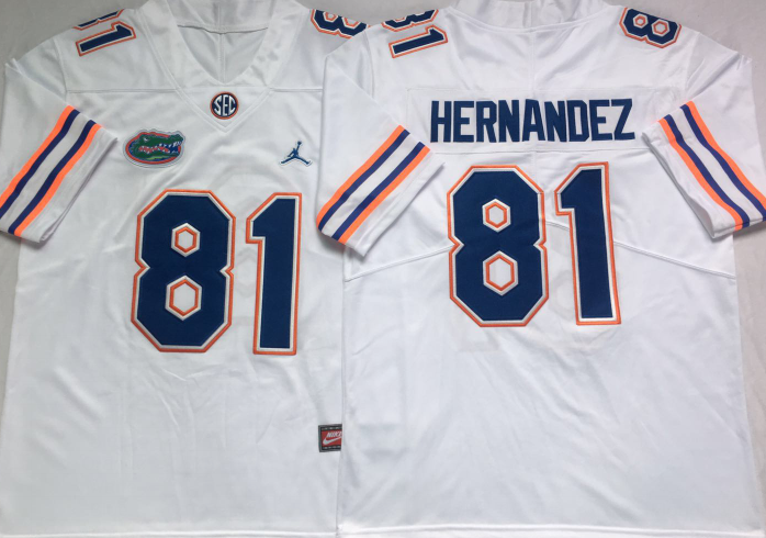 Men's Florida Gators Aaron Hernandez #81 White Player Game Jersey sports jersey product view 1