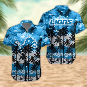 Detroit Lions Palm Trees Sunset Hawaiian Shirt Unisex T-shirt, Sweatshirt, Hoodie, Long Sleeve Tee - T-Shirt, Sweatshirt, Hoodie