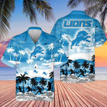 Detroit Lions Sunset Shores Hawaiian Shirt Unisex T-shirt, Sweatshirt, Hoodie, Long Sleeve Tee - T-Shirt, Sweatshirt, Hoodie