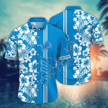 Detroit Lions Tropical Stripe Hawaiian Shirt Unisex T-shirt, Sweatshirt, Hoodie, Long Sleeve Tee - T-Shirt, Sweatshirt, Hoodie