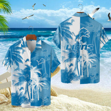 Detroit Lions Tropical Waves Hawaiian Shirt Unisex T-shirt, Sweatshirt, Hoodie, Long Sleeve Tee - T-Shirt, Sweatshirt, Hoodie