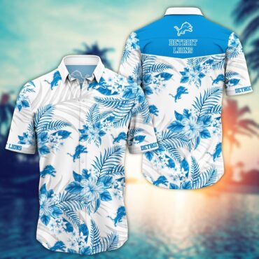 Detroit Lions White Tropics Hawaiian Shirt Unisex T-shirt, Sweatshirt, Hoodie, Long Sleeve Tee - T-Shirt, Sweatshirt, Hoodie