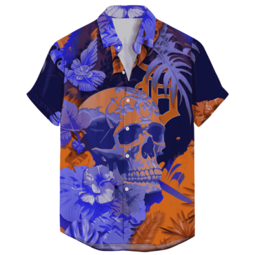 Detroit Tigers Bold Skull & Floral Hawaiian Shirt Unisex T-shirt, Sweatshirt, Hoodie, Long Sleeve Tee - T-Shirt, Sweatshirt, Hoodie