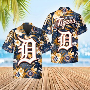 Detroit Tigers Iconic Logo & Hibiscus Hawaiian Shirt Unisex T-shirt, Sweatshirt, Hoodie, Long Sleeve Tee - T-Shirt, Sweatshirt, Hoodie