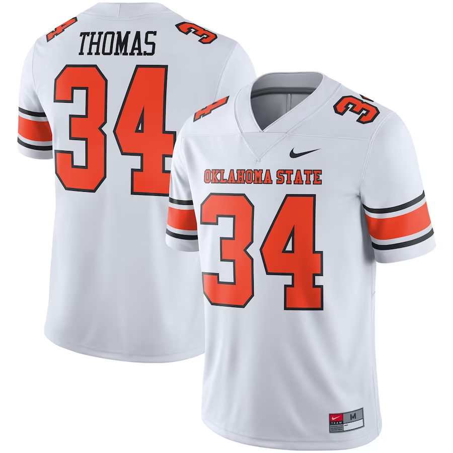 Men's Oklahoma State Cowboys Thurman Thomas #34 White Player Jersey football jersey product view 1