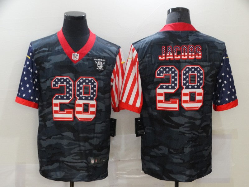 Men's Las Vegas Raiders Josh Jacobs #28 Grey Camouflage Game Jersey1 football jersey product view 1