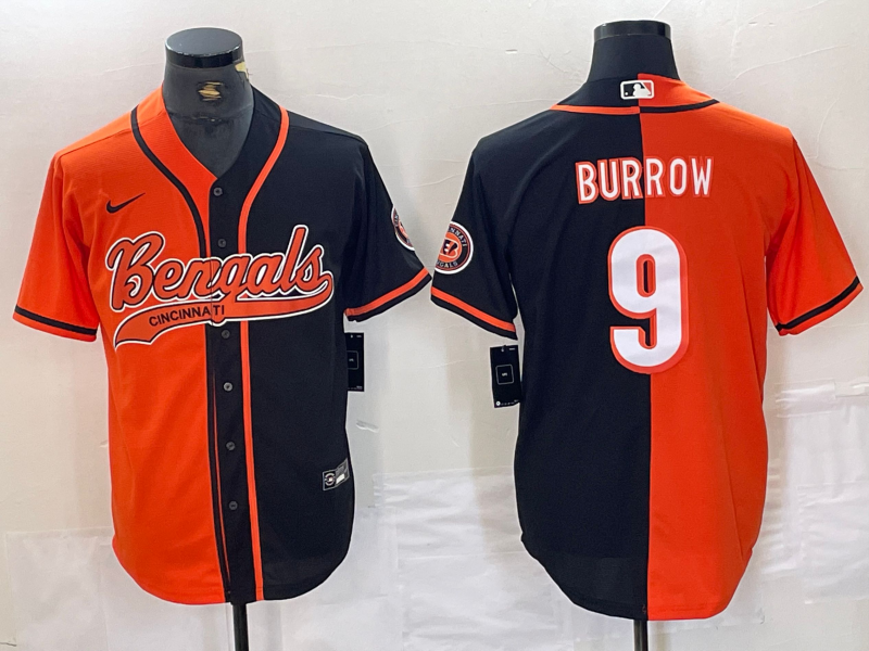 Men's Cincinnati Bengals Joe Burrow #9 Orange/Black Game Player Jersey1 Joint Edition football jersey product view 1