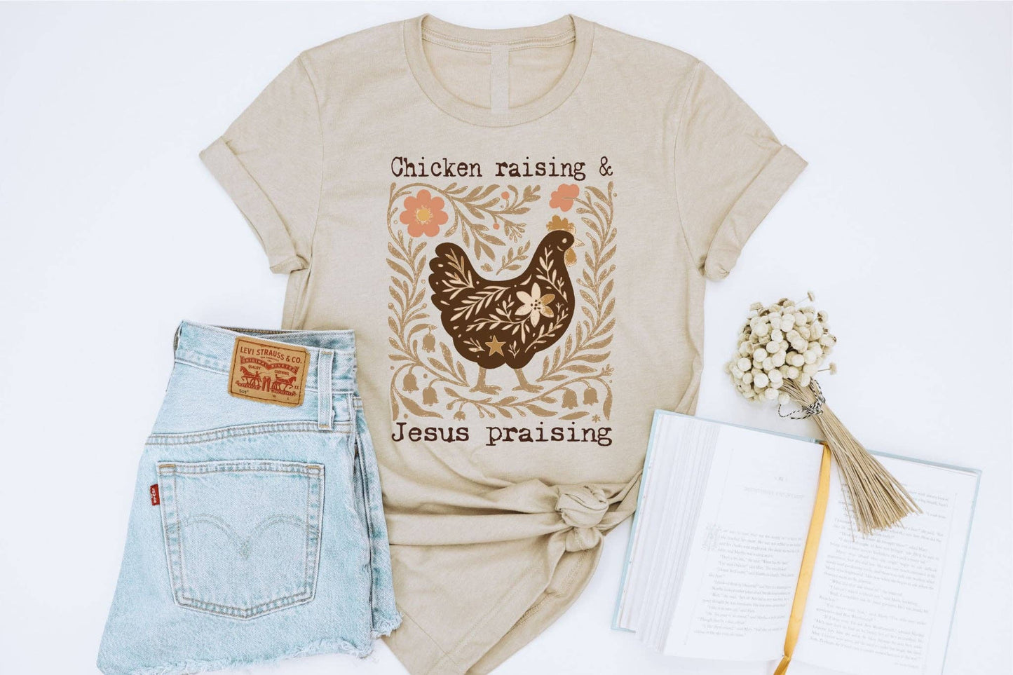 Chicken Raising Jesus Praising Vintage Western Graphic Tee Unisex T-shirt, Sweatshirt, Hoodie, Long Sleeve Tee - T-Shirt, Sweatshirt, Hoodie