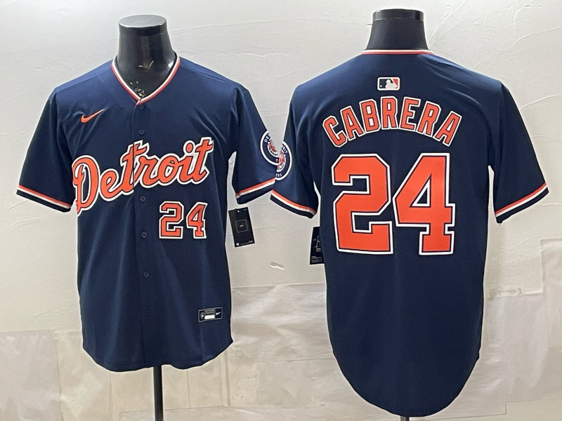 Men's Detroit Tigers Miguel Cabrera #24 Navy Alternate Stadium Jersey baseball jersey product view 1