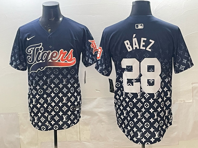 Men's Detroit Tigers Javier Baez Navy Game Player Jersey baseball jersey product view 1