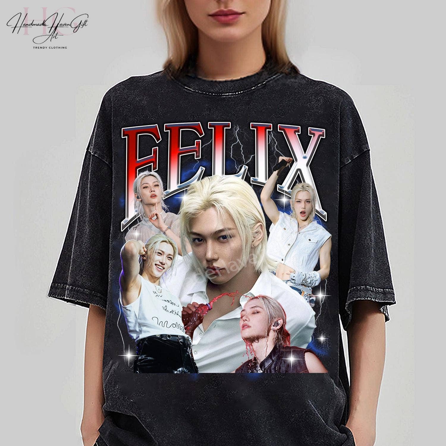 Vintage Felix Stray Kids Sweatshirt  Kpop Fan Gift Unisex Unisex T-shirt, Sweatshirt, Hoodie, Long Sleeve Tee - T-Shirt, Sweatshirt, Hoodie