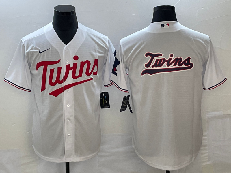 Men's Minnesota Twins White Home Replica Team Logo Jersey baseball jersey product view 1