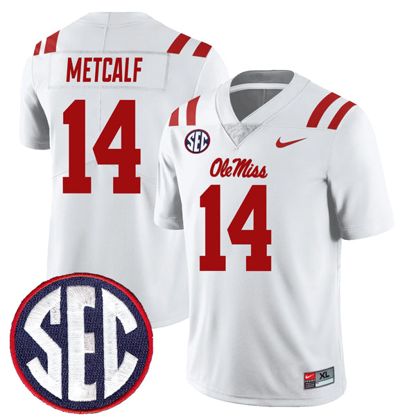 DK Metcalf Ole Miss Rebels Jersey - White sports jersey product view 1