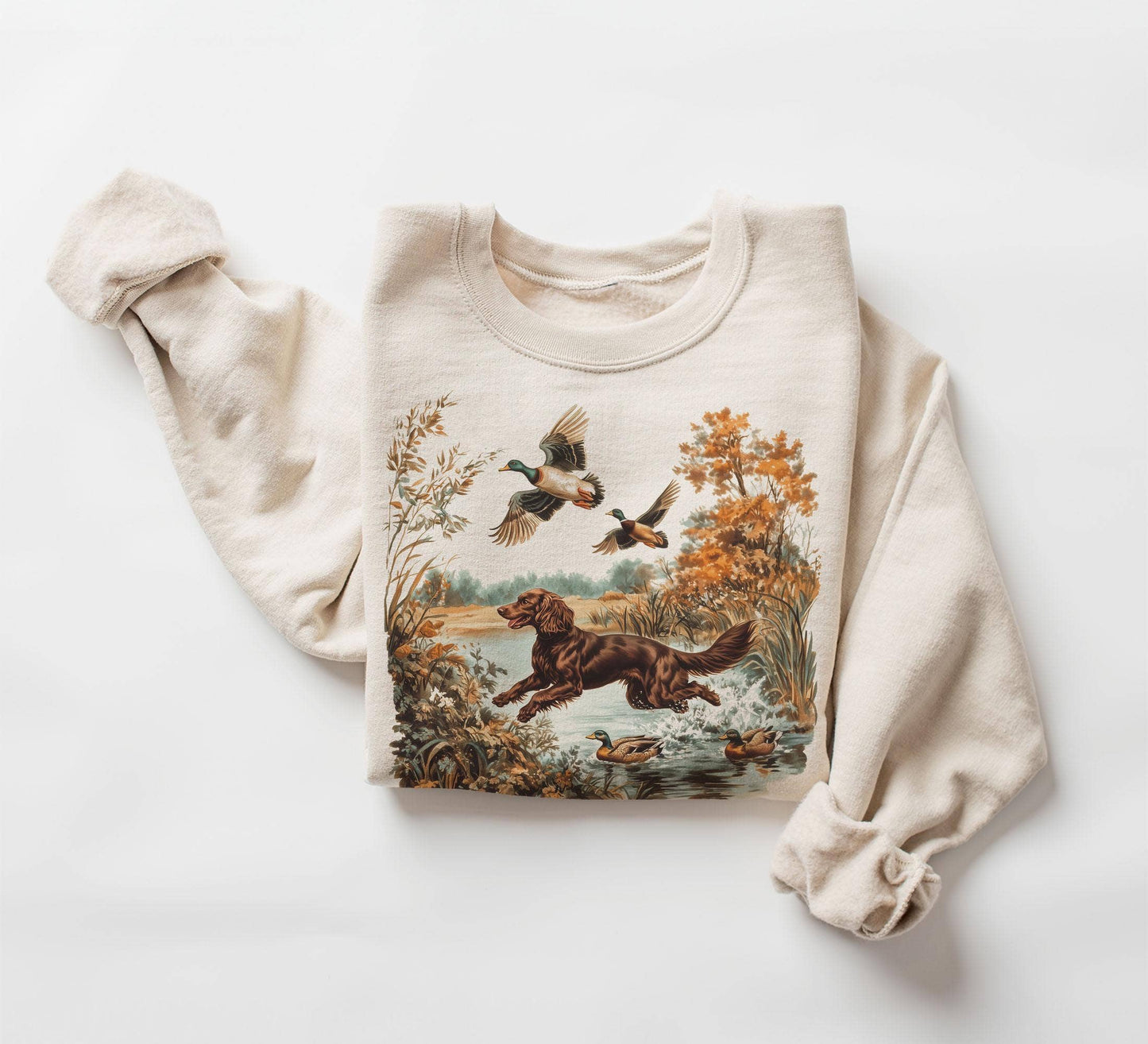 Retro Boykin Spaniel Mallard Ducks Hunting Sweatshirt Unisex T-shirt, Sweatshirt, Hoodie, Long Sleeve Tee - T-Shirt, Sweatshirt, Hoodie