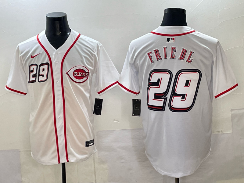 Men's Cincinnati Reds TJ Friedl White 2025 MLB Speedway Classic Home Replica Jersey baseball jersey product view 1