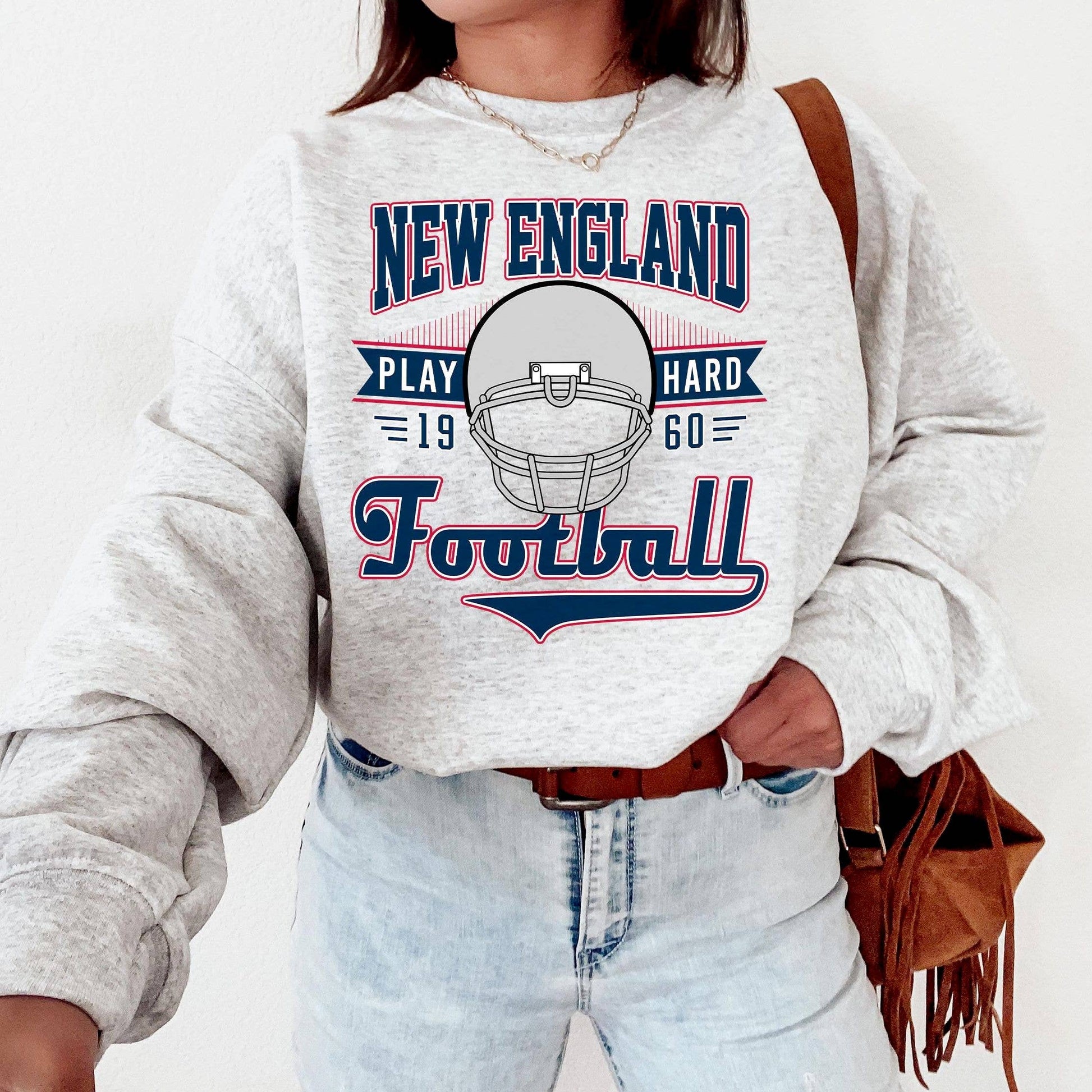 Vintage New England Football Crewneck Sweatshirt, Retro Fan Unisex T-shirt, Sweatshirt, Hoodie, Long Sleeve Tee - T-Shirt, Sweatshirt, Hoodie
