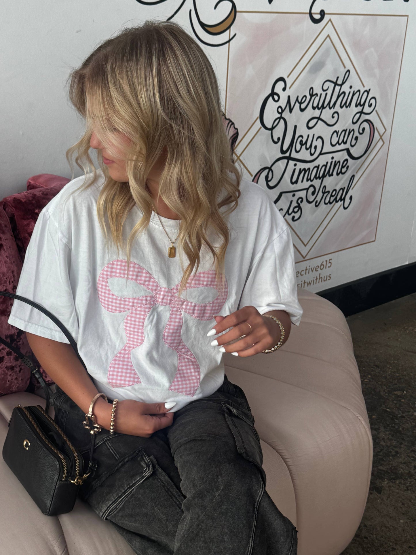 Pink Bow Gingham Floral Short Sleeve T Unisex T-shirt, Sweatshirt, Hoodie, Long Sleeve Tee - T-Shirt, Sweatshirt, Hoodie