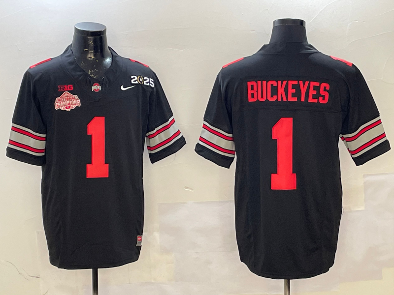 Men's Ohio State Buckeyes Quinshon Judkins Black 2025 CFP Final National Champions Patch F.U.S.E. Jersey sports jersey product view 1