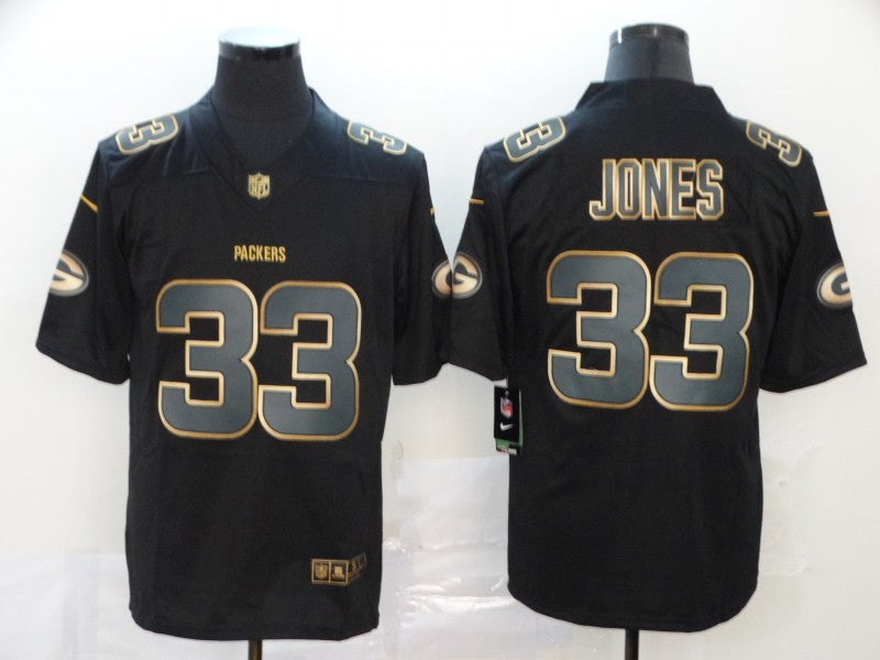 Men's Green Bay Packers Aaron Jones #33 Black Game Jersey1 football jersey product view 1
