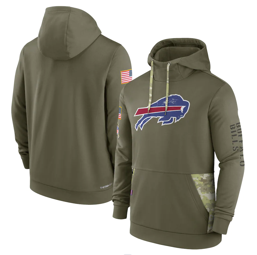 Men's Buffalo Bills Olive 2022 Salute to Service Therma Performance Pullover Hoodie1 football jersey product view 1