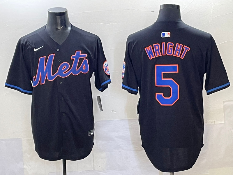 Men's New York Mets David Wright Black Replica Player Jersey baseball jersey product view 1