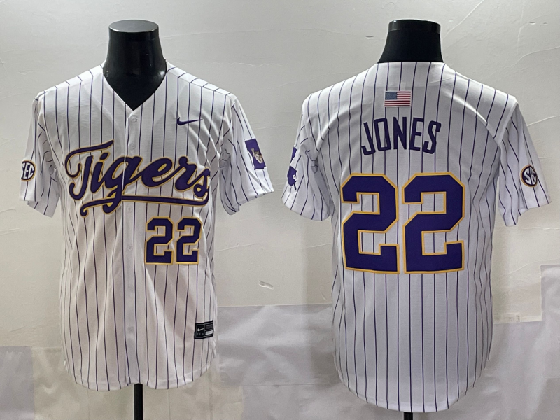 Men's LSU Tigers Jared Jones #22 White Replica Player Jersey sports jersey product view 1