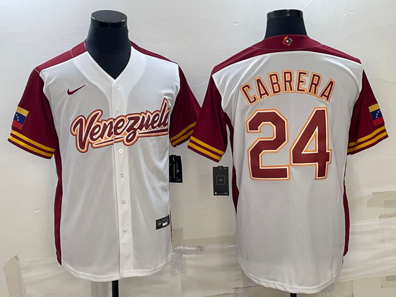 Men's 2023 World Baseball Classic Miguel Cabrera Venezuela White Jersey baseball jersey product view 1