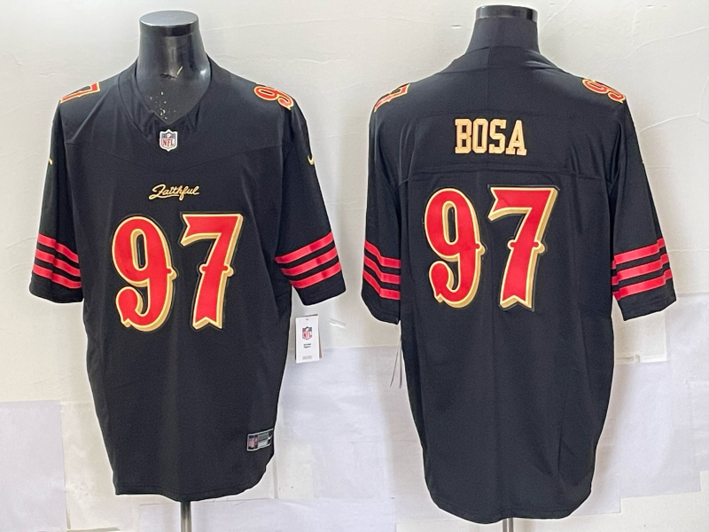 Men's San Francisco 49ers Nick Bosa Black 2025 Rivalries Collection Game Jersey football jersey product view 1