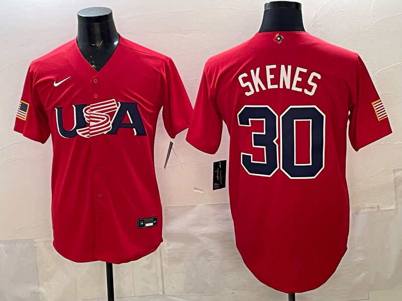 Men's USA Baseball Paul Skenes #30 Red 2026 World Baseball Classic Stadium Jersey baseball jersey product view 1