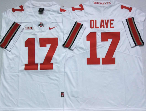 Men's Ohio State Buckeyes Chris Olave #17 White Player Game Jersey sports jersey product view 1