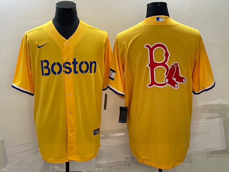 Men's Boston Red Sox Yellow Alternate Replica Player Jersey baseball jersey product view 1