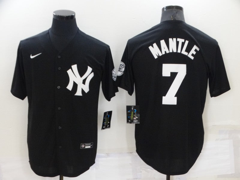Men's New York Yankees Mickey Mantle Black Replica Baseball Jersey baseball jersey product view 1