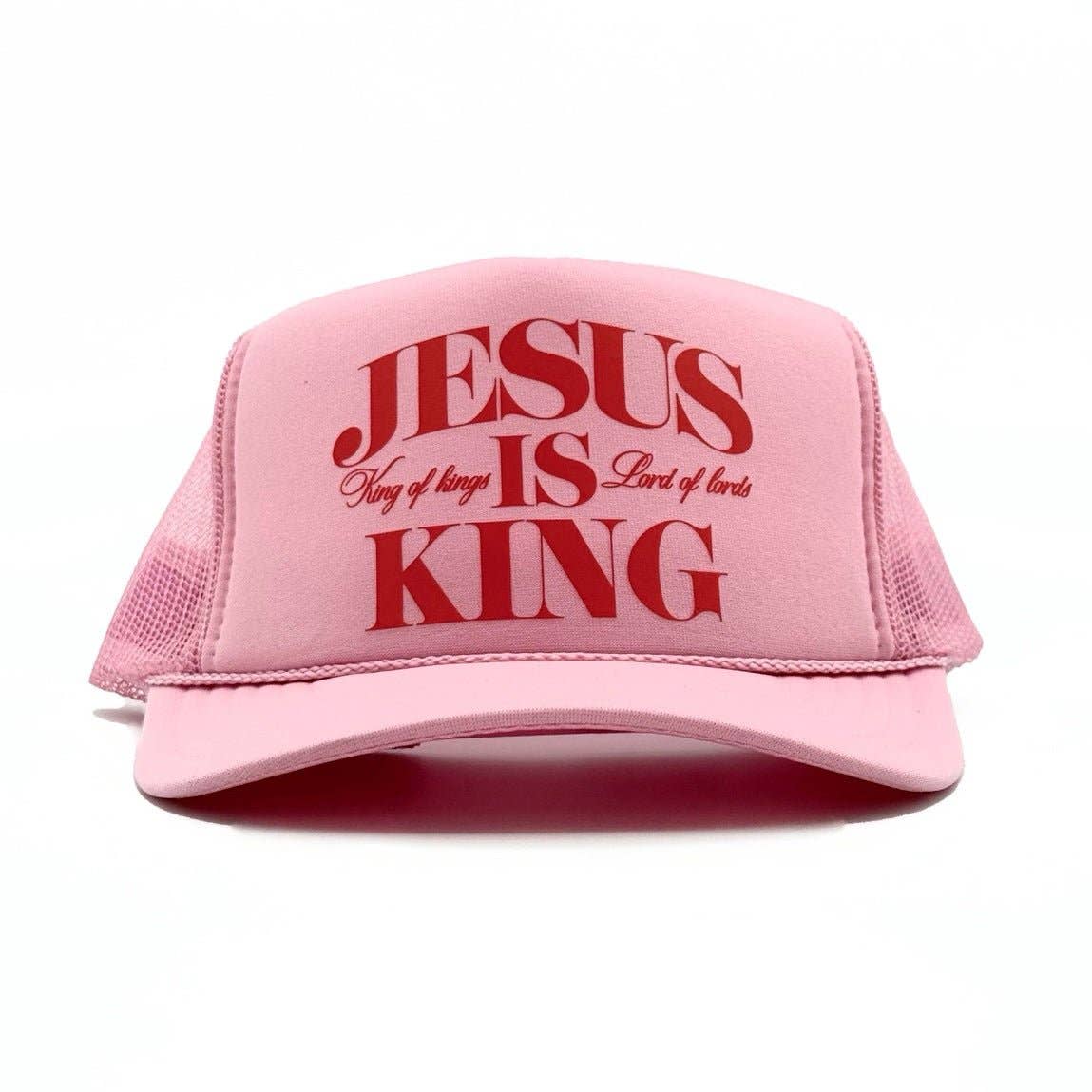 Jesus Is King Foam Trucker - Pink/Red Unisex T-shirt, Sweatshirt, Hoodie, Long Sleeve Tee - T-Shirt, Sweatshirt, Hoodie