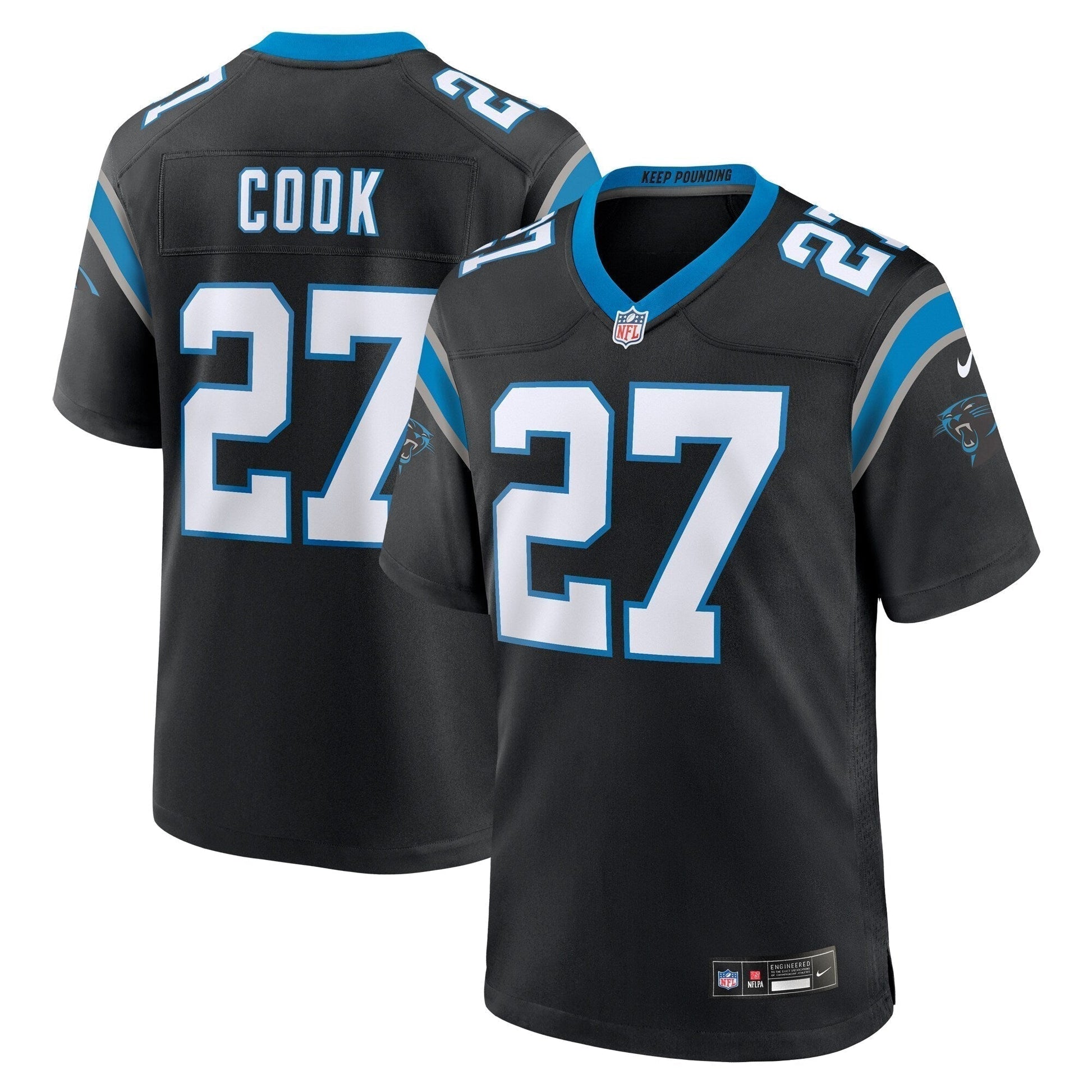 Alex Cook Carolina Panthers Game Jersey - Black football jersey product view 1