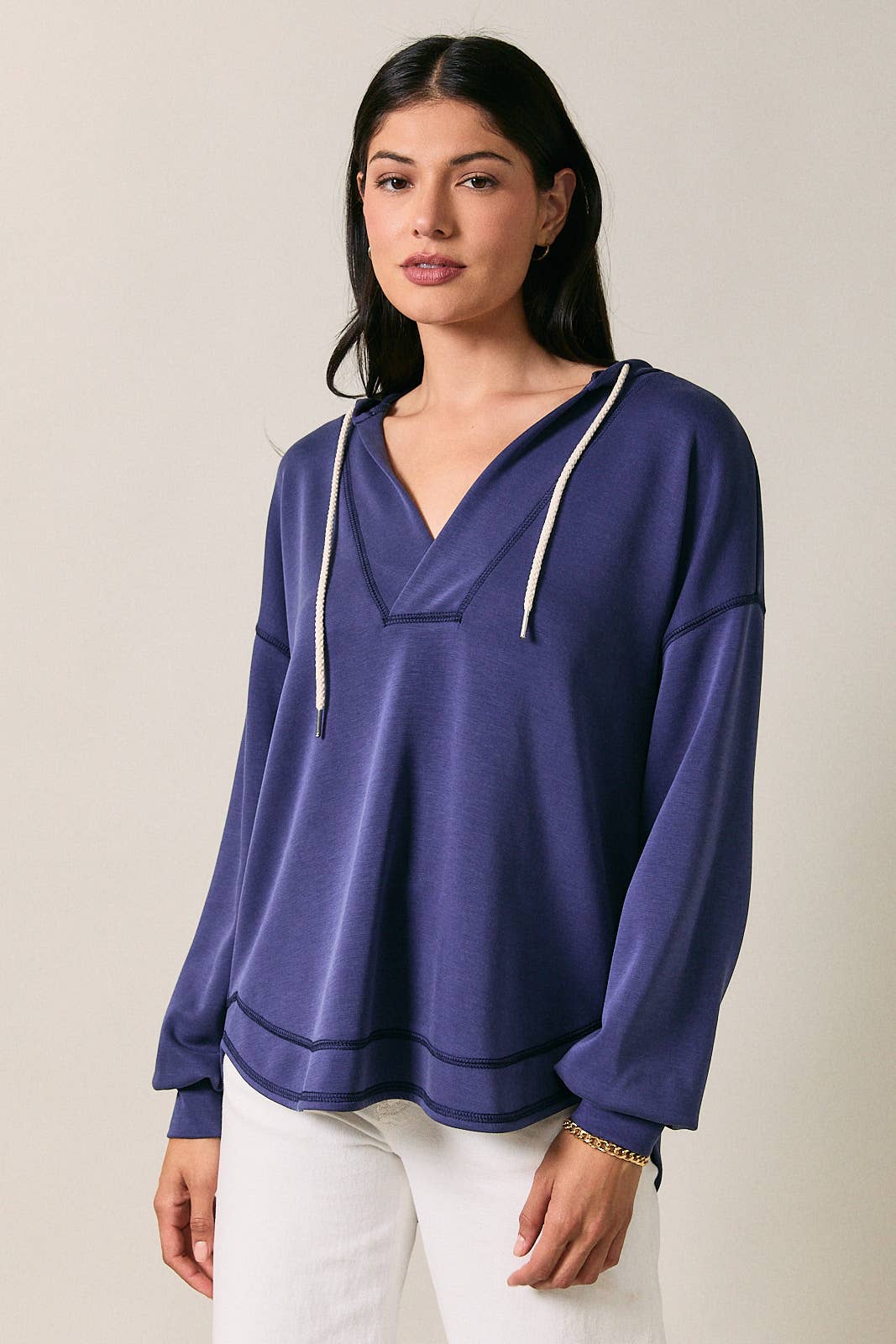 Notch Neck Long Sleeve Hoodie Top Unisex T-shirt, Sweatshirt, Hoodie, Long Sleeve Tee - T-Shirt, Sweatshirt, Hoodie