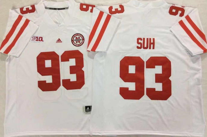 Men's Nebraska Huskers Ndamukong Suhl #93 White Player Game Jersey sports jersey product view 1
