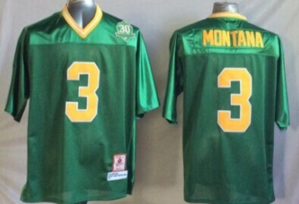 Men's Notre Dame Fighting Irish Joe Montana #3 Green Player Game Jersey sports jersey product view 1