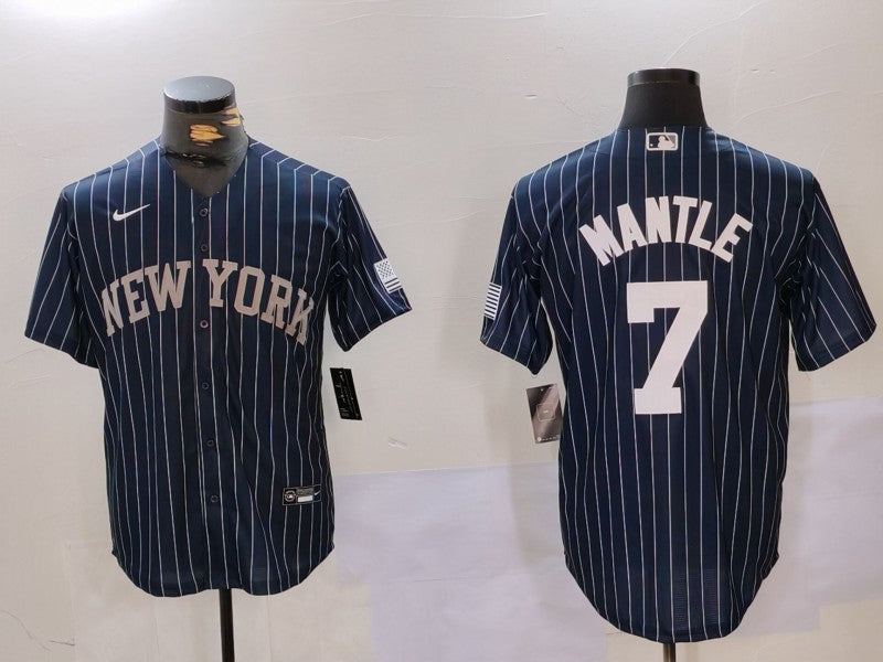 Men's New York Yankees Mickey Mantle Navy Player Jersey baseball jersey product view 1