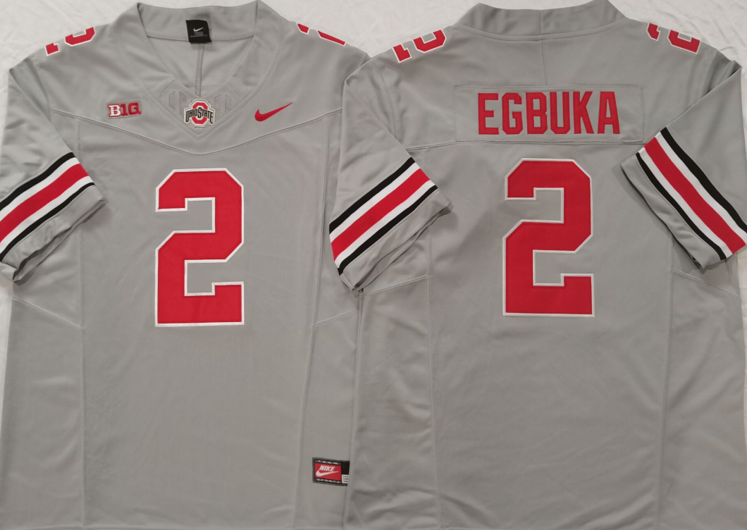 Men's Ohio State Buckeyes Emeka Egbuka #2 Grey Game Jersey sports jersey product view 1