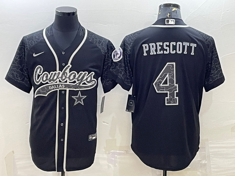 Men's Dallas Cowboys Dak Prescott #4 Black RFLCTV Limited Jersey1 Joint Edition football jersey product view 1