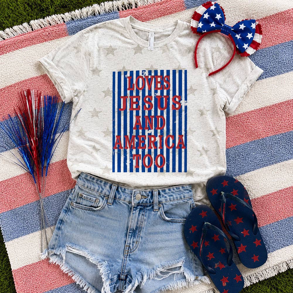 Loves Jesus and America Too Puff Tee Unisex T-shirt, Sweatshirt, Hoodie, Long Sleeve Tee - T-Shirt, Sweatshirt, Hoodie