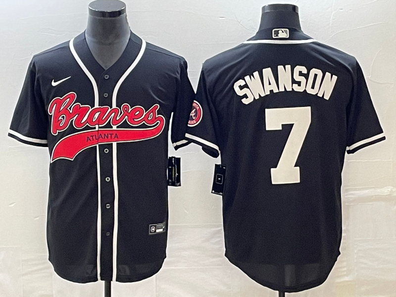 Men's Atlanta Braves Dansby Swanson Black Replica Player Jersey Joint Edition baseball jersey product view 1