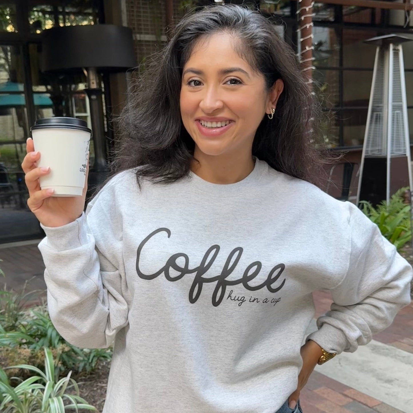 Coffee Hug in A Cup Script Unisex T-shirt, Sweatshirt, Hoodie, Long Sleeve Tee - T-Shirt, Sweatshirt, Hoodie