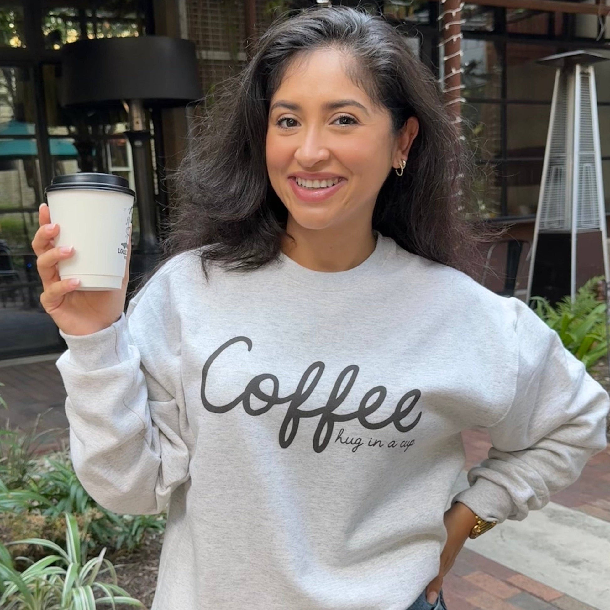 Coffee Hug in A Cup Script Unisex T-shirt, Sweatshirt, Hoodie, Long Sleeve Tee - T-Shirt, Sweatshirt, Hoodie