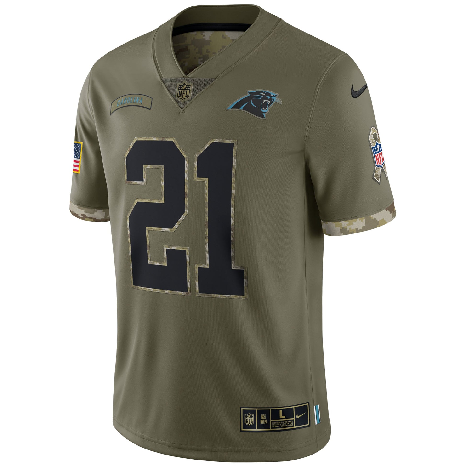 Jeremy Chinn Carolina Panthers 2022 Salute To Service Limited Jersey - Olive football jersey product view 2