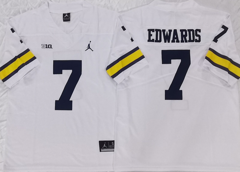 Men's Michigan Wolverines Donovan Edwards White Player Game Jersey sports jersey product view 1