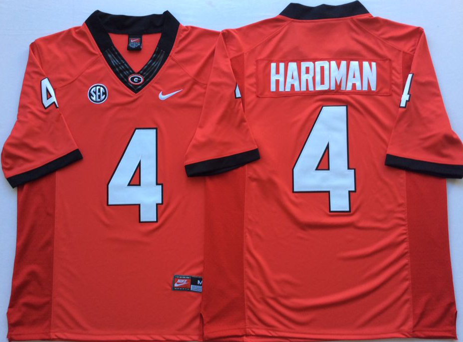Men's Georgia Bulldogs Mecole Hardman Jr. #4 Red Player Game Jersey sports jersey product view 1
