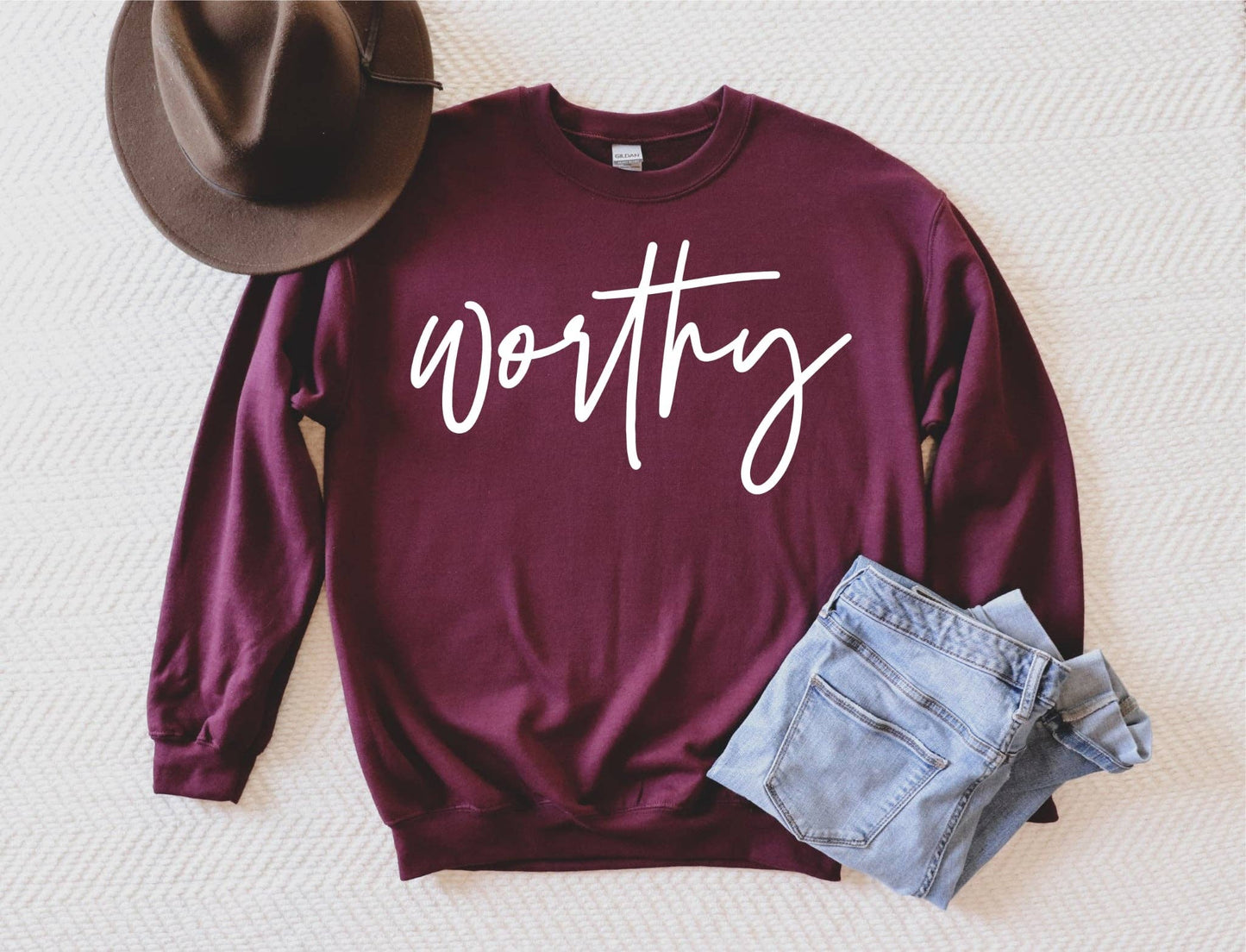 Worthy Maroon Faith Trendy Women's Graphic Sweatshirt Unisex T-shirt, Sweatshirt, Hoodie, Long Sleeve Tee - T-Shirt, Sweatshirt, Hoodie