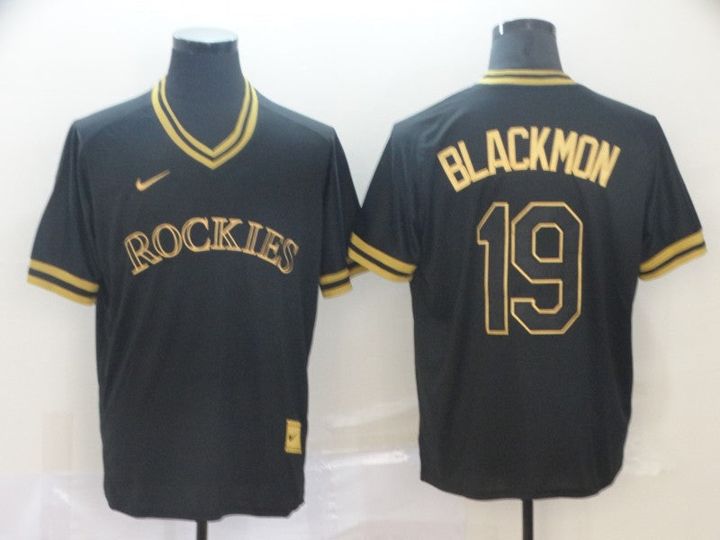 Men's Colorado Rockies Charlie Blackmon #19 Black Replica Player Jersey1 baseball jersey product view 1