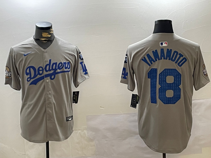 Men's Los Angeles Dodgers Yoshinobu Yamamoto #18 Gray Game Player Jersey baseball jersey product view 1